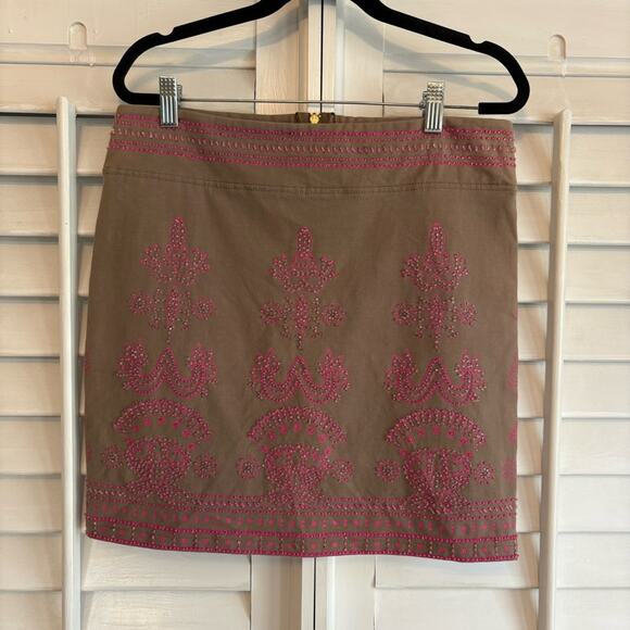 Basil Tan And Pink Beaded Mini Skirt‎ Size Medium - Picture 1 of 9